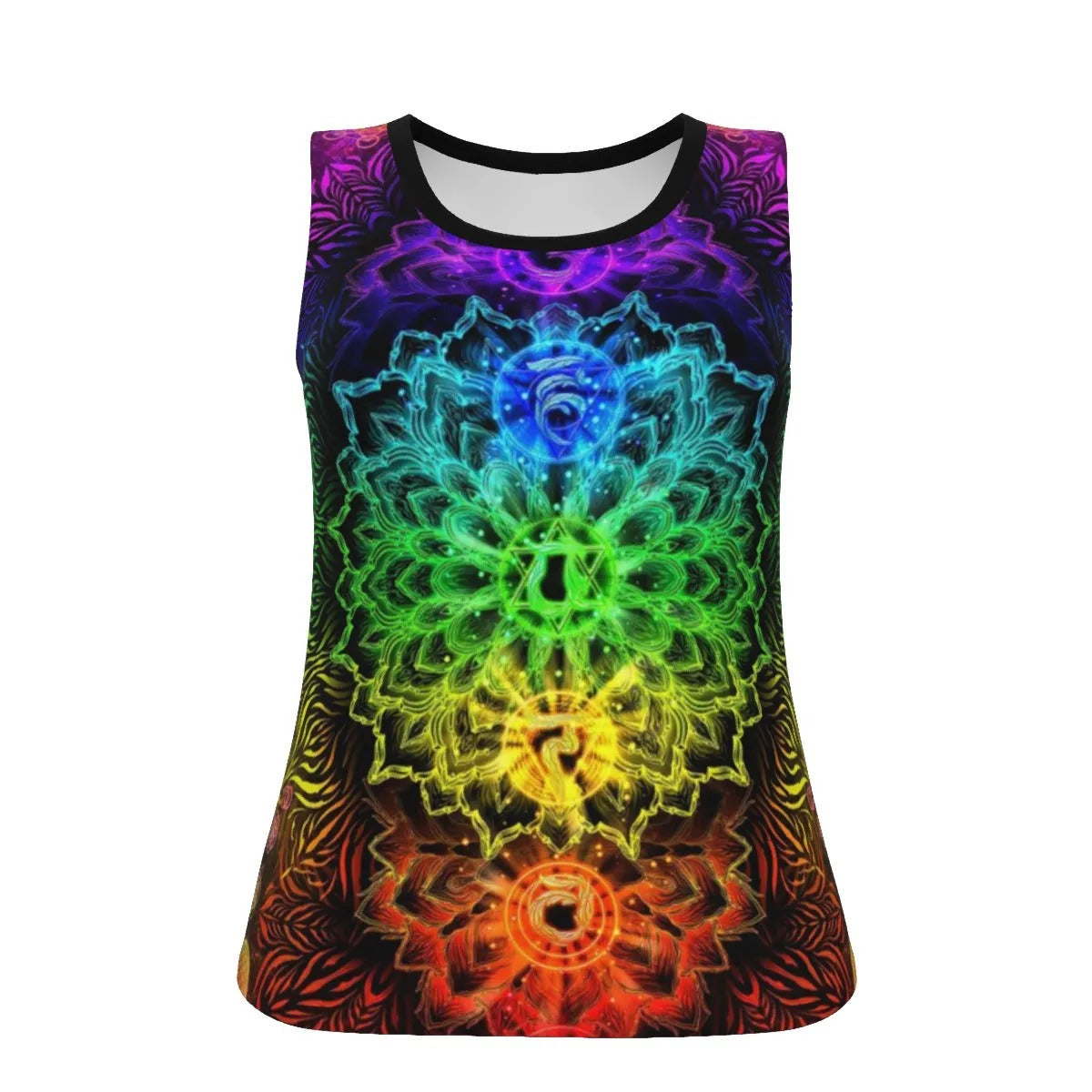 Sacred Chakras Tank Top, Rainbow Chakra Shirt, Spiritual Energy Top, Yoga Sleeveless Shirt, Meditation Clothing, Seven Chakras Tank, Festival Outfit for Women