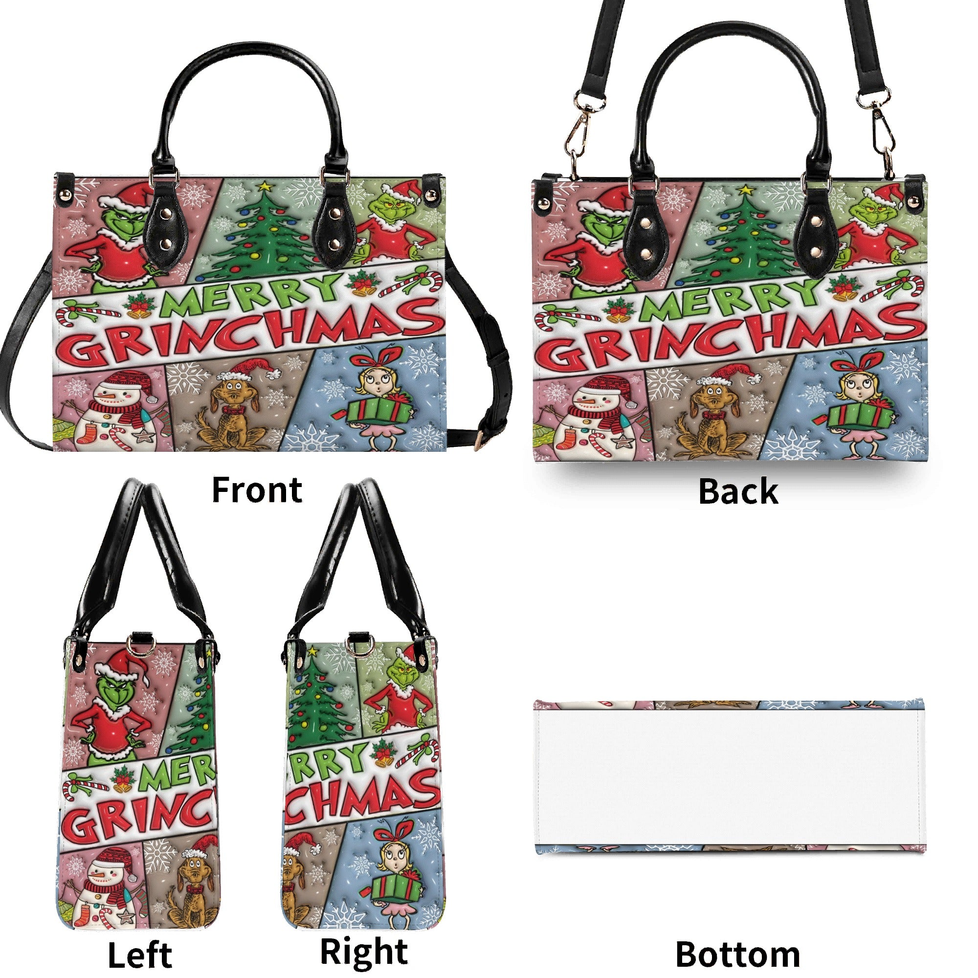 Festive Christmas Handbag, Winter Cartoon Tote Bag, Holiday Party Purse, Cute Xmas Gift Bag