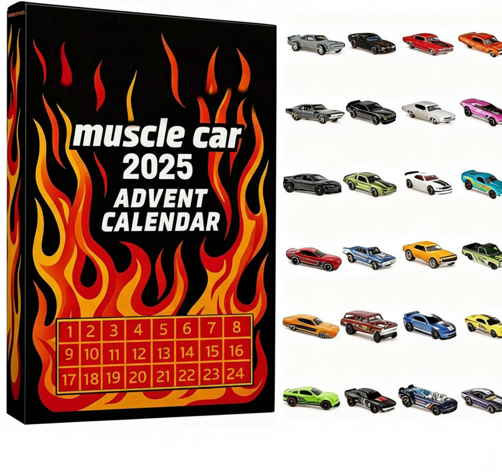 Muscle Car Advent Calendar 2025, 24 Diecast Cars, Collector Gift for Men, Racing Car Minis, Hot Rod Christmas Countdown