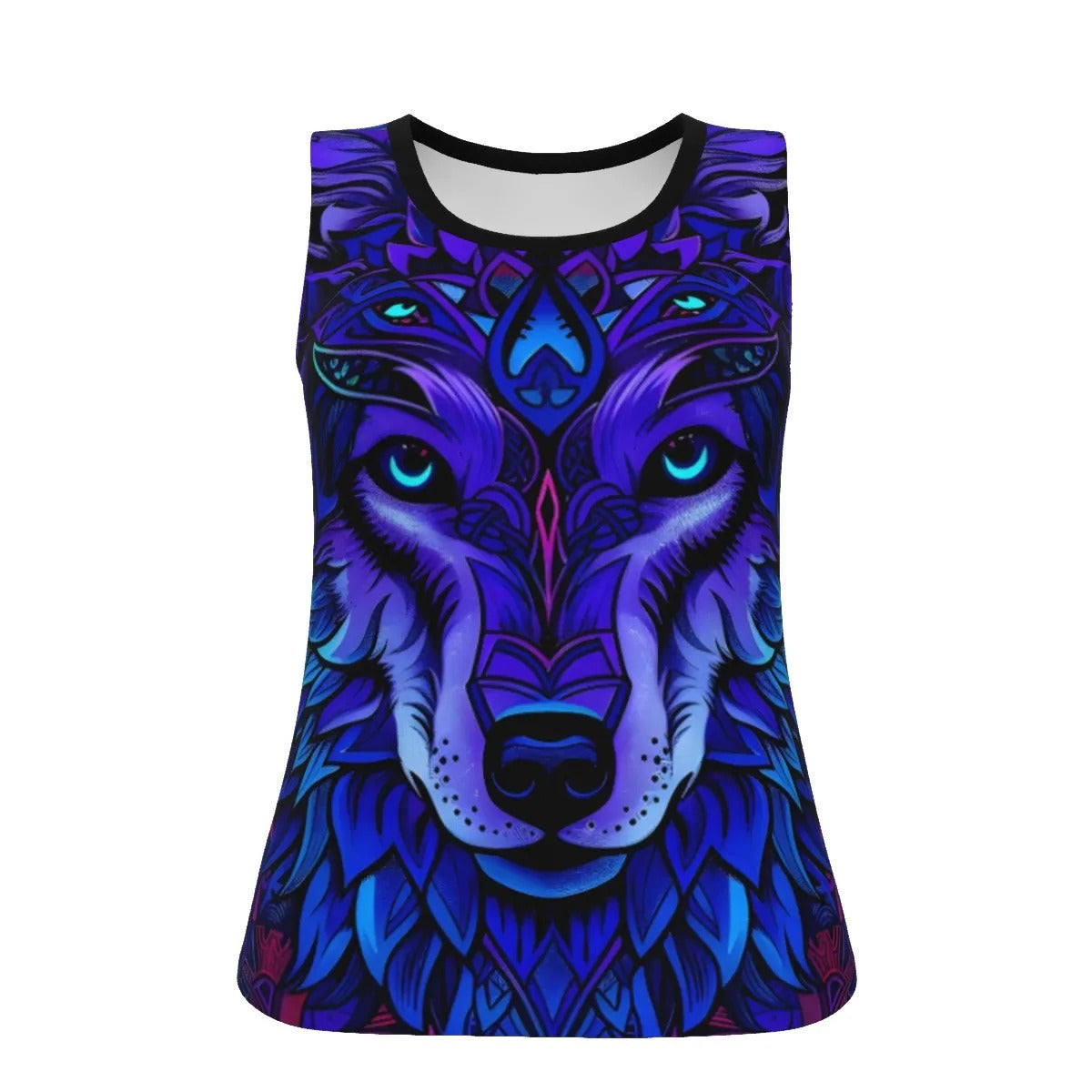 Wolf Mandala Tank Top, Spirit Animal Shirt, Tribal Wolf Sleeveless Shirt, Psychedelic Animal Top, Blue Mystic Wolf Clothing, Festival Tank for Women, Boho Wolf Outfit