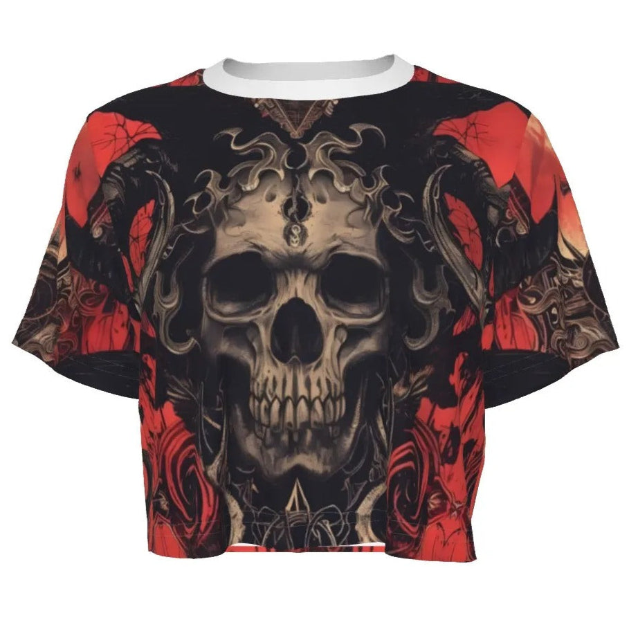 Infernal Mandala Halloween Skull Crop Top, Womens Halloween Costumes Shirt, Halloween Costume Ideas Top