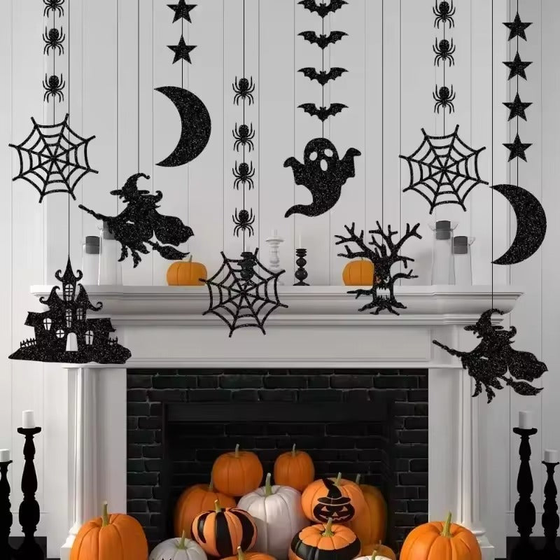 Halloween Decoration, 6pcs Halloween Hanging Banner Garland Scary Spider Witch, Ghost Bat Pendant Ornament Happy Halloween Party Decorations for Home