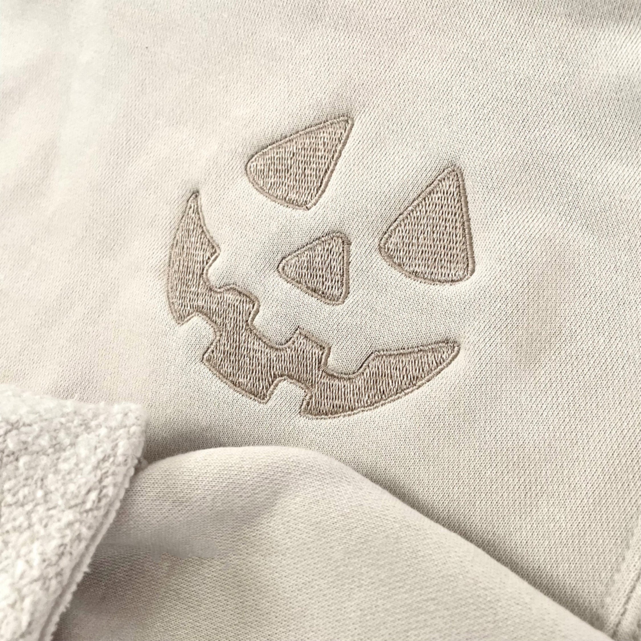 Halloween Pumpkin Face Crewneck Sweatshirt, Embroidered Halloween Pullover, Tonal Spooky Season Sweater, Trendy Fall Apparel, Halloween Gifts EBAC15