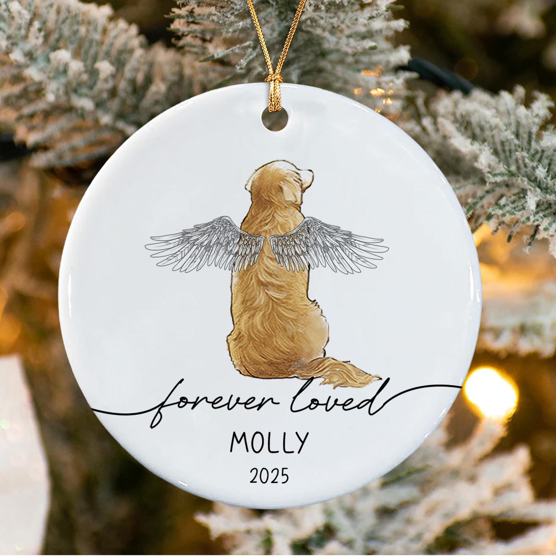 Personalized Dog Christmas Memorial Ornament 2025, Pet Memorial Ornament, Dog With Angel Wings Memorial Ornament, Loss of Dog Ornament