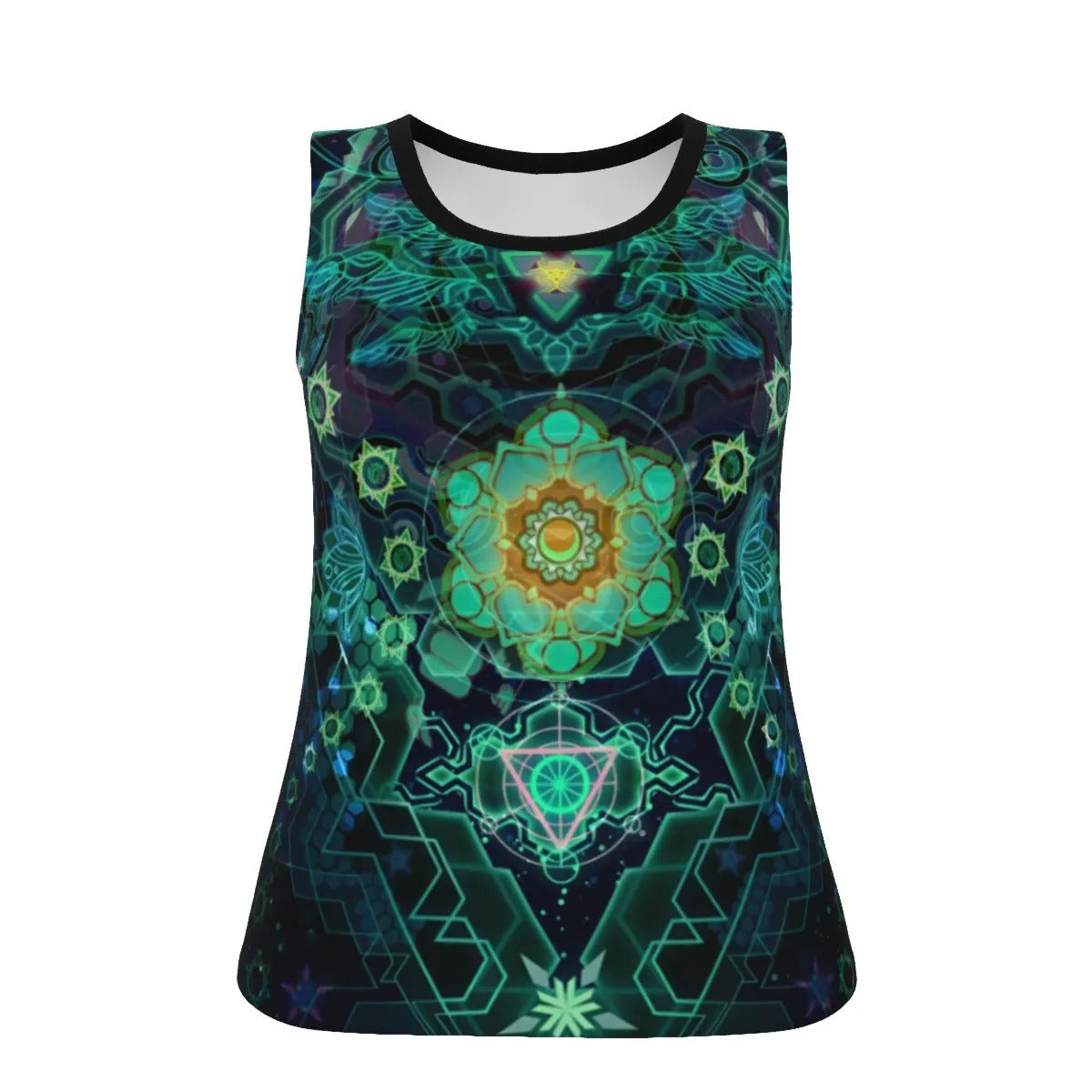 Yantric Geometry Tank Top, Sacred Symbol Shirt, Spiritual Top, Green Energy Pattern Shirt, Festival Sleeveless Shirt, Psychedelic Yoga Clothing, Boho Meditation Outfit