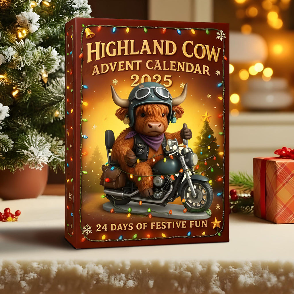 2D Acrylic Highland Cow Advent Calendar, 24 Farmhouse Christmas Figurines, Holiday Countdown, Rustic Animal Figurines