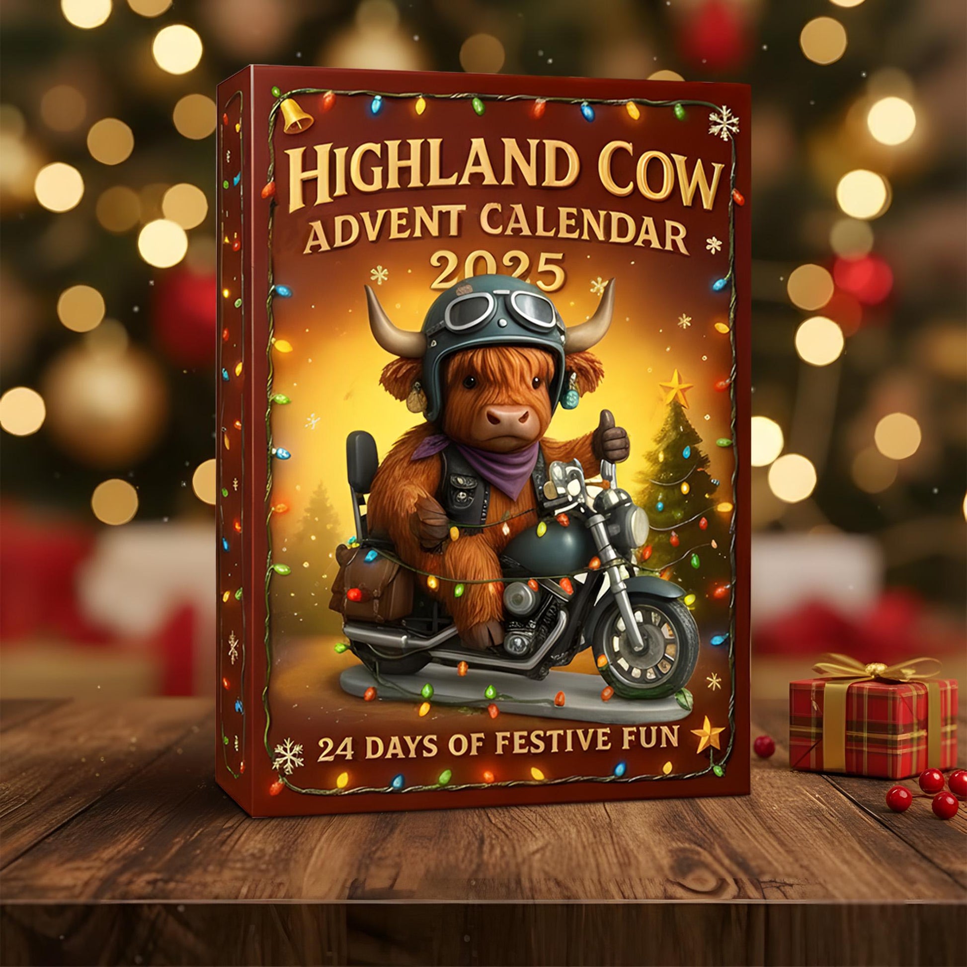 2D Acrylic Highland Cow Advent Calendar, 24 Farmhouse Christmas Figurines, Holiday Countdown, Rustic Animal Figurines