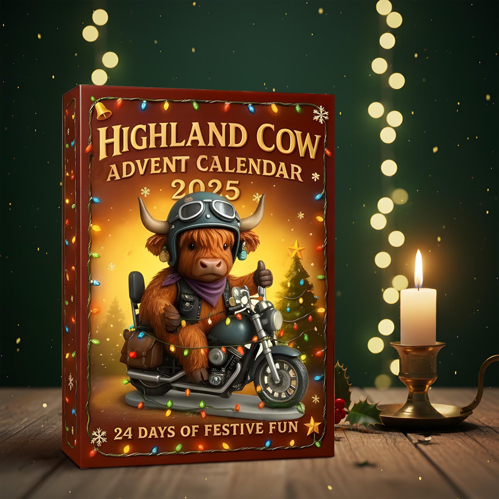 2D Acrylic Highland Cow Advent Calendar, 24 Farmhouse Christmas Figurines, Holiday Countdown, Rustic Animal Figurines