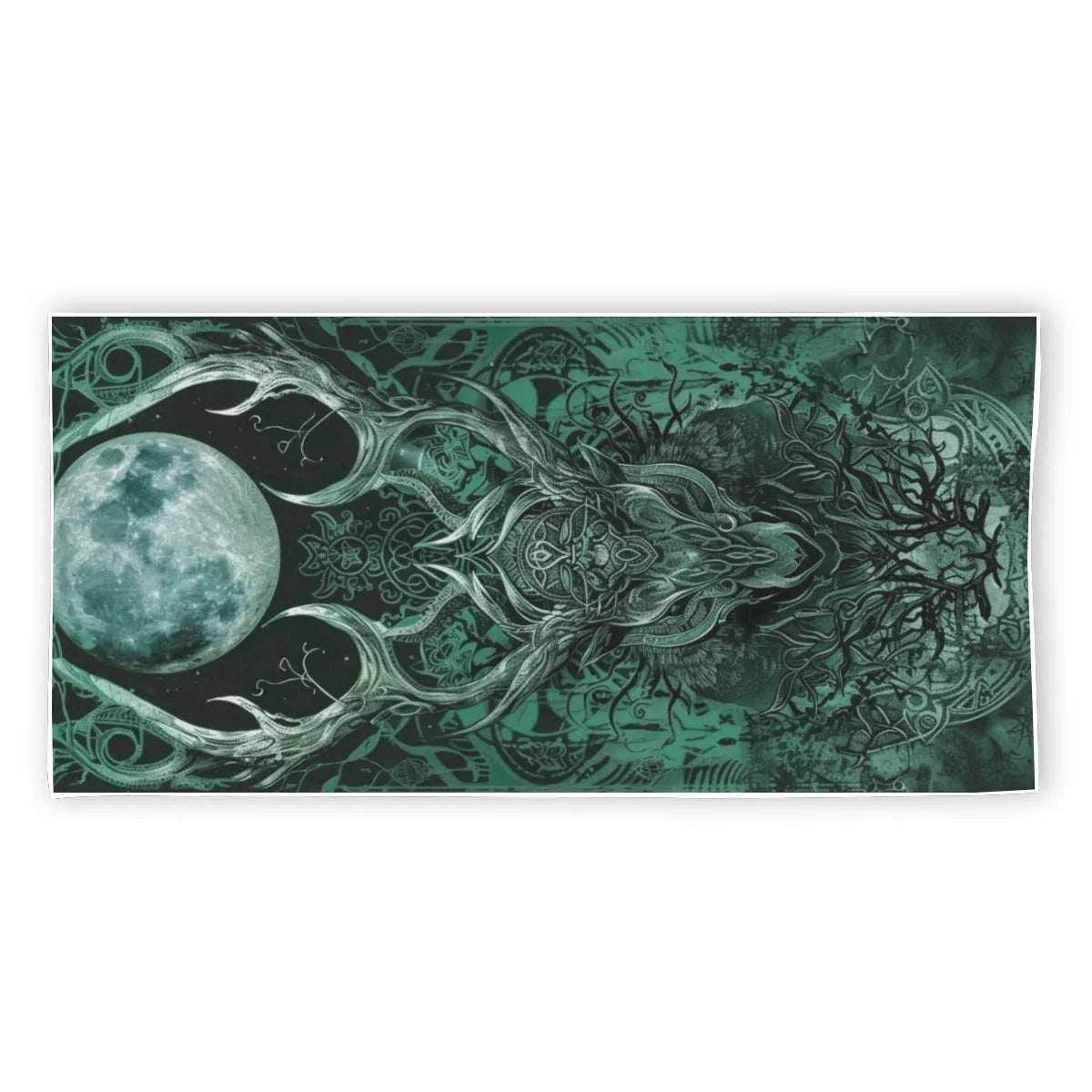 Viking Beach Towel, Norse Mythology Antler Design, Tribal Fantasy Beach Towel, Spiritual Towel, Moon Graphic Towel