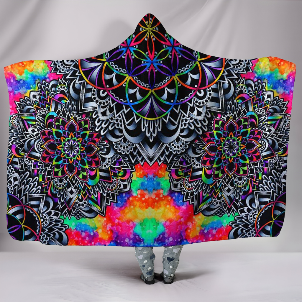 Mandala Hooded Blanket - Vibrantly Colored, Super Soft, Boho Style Mandala Hooded Blanket. BLKAC10