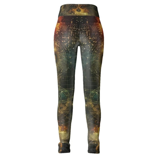 Celestial Alchemy Leggings, Sacred Geometry Yoga Pants with Cosmic Symbols & Astral Energy Design