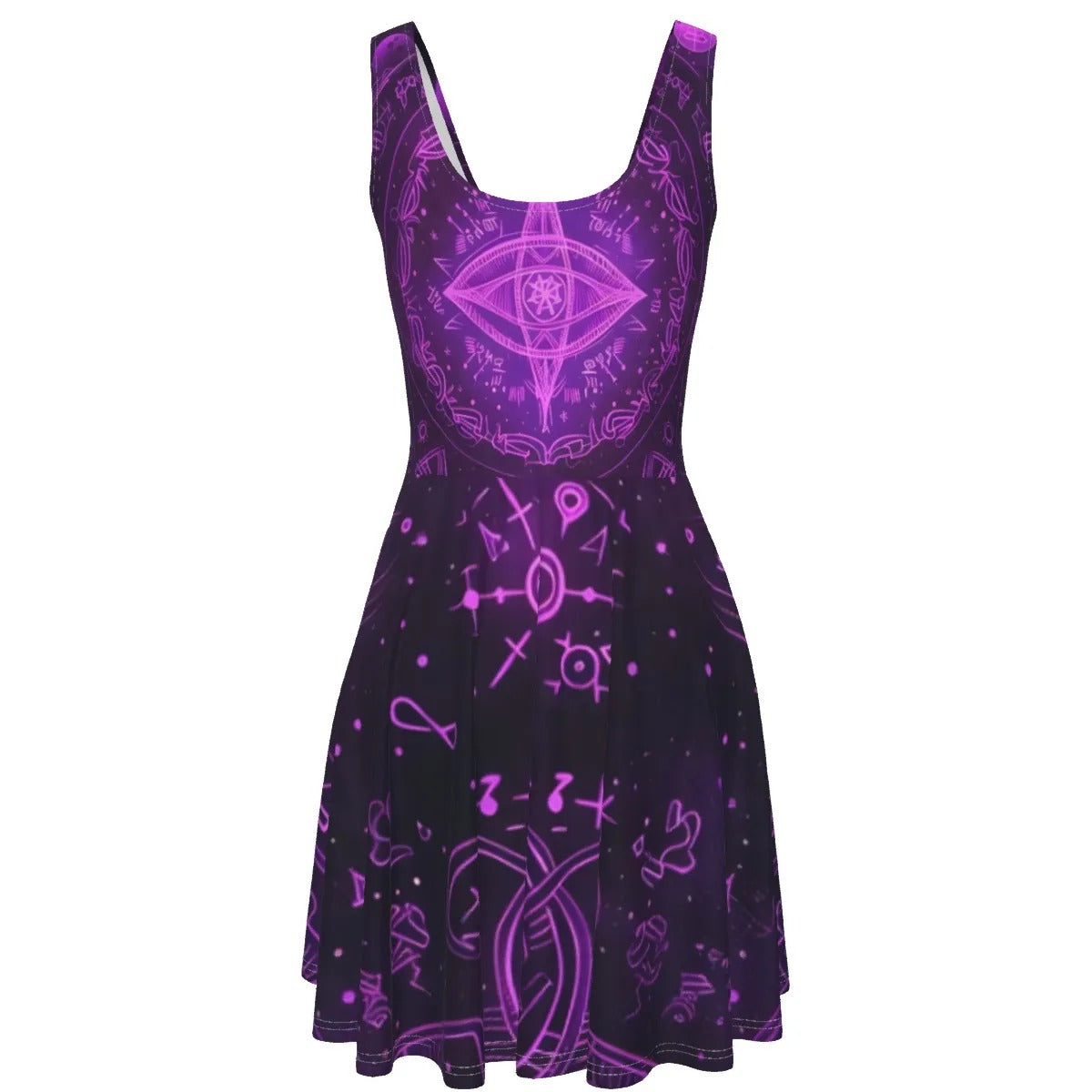 Mystical Fantasy Dress, Women Dresses, All Seeing Eye Dress, Purple Magic Symbols Dress, Witchcore Skater Dress, Psychedelic Festival Outfit, Spiritual Boho Clothing
