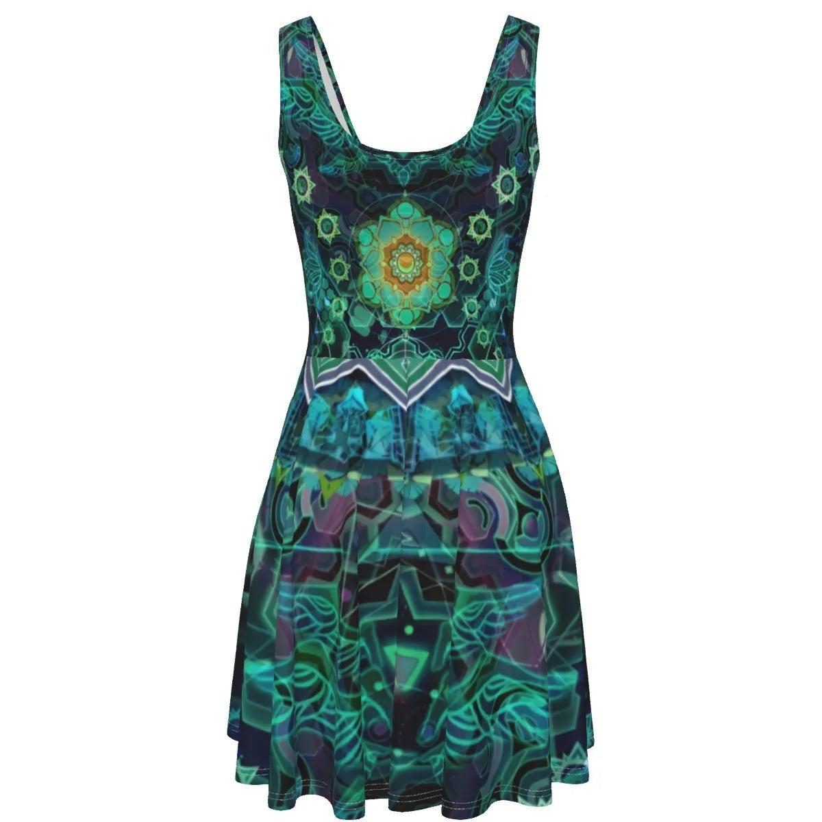 Yantric Geometry Dress, Women Dresses, Sacred Geometry Dress, Green Mandala Art Dress, Psychedelic Festival Outfit, Spiritual Boho Clothing, Meditation Yoga Wear