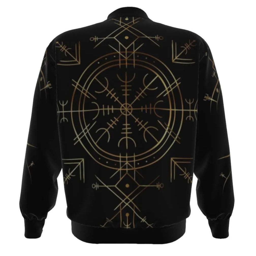 Viking Vegvisir Mysticism Bomber Jacket, Norse Compass Viking Outerwear, Nordic Rune Streetwear, Viking Spiritual Fashion, Sacred Geometry Jacket