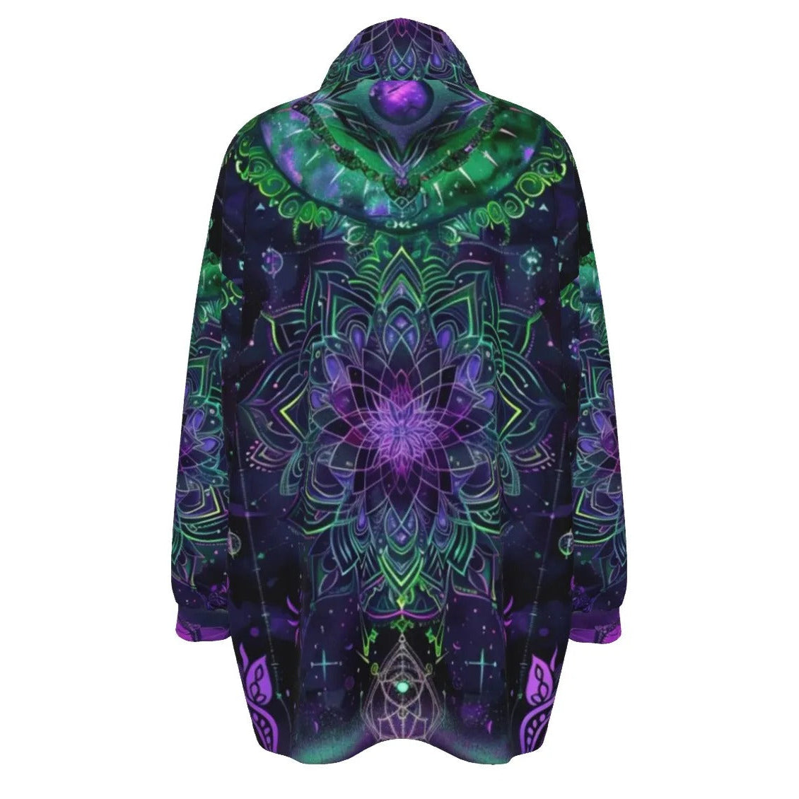 Mystic Aesthetic Women’s Coat, Psychedelic Spiritual Jacket, Festival Boho Wear, Vibrant Healing Clothing, Cosmic Symbol Fashion