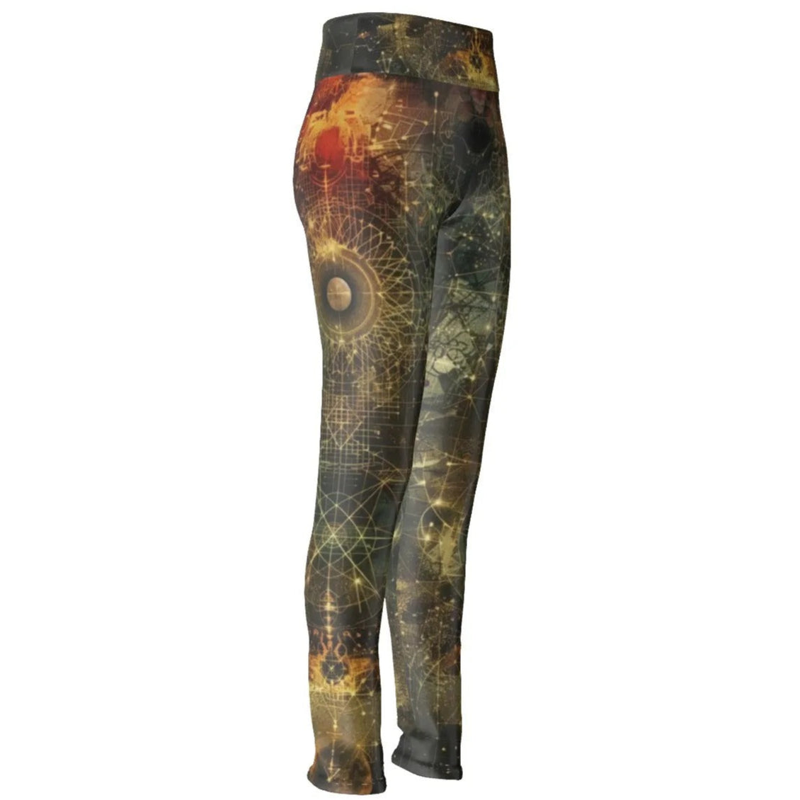 Celestial Alchemy Leggings, Sacred Geometry Yoga Pants with Cosmic Symbols & Astral Energy Design