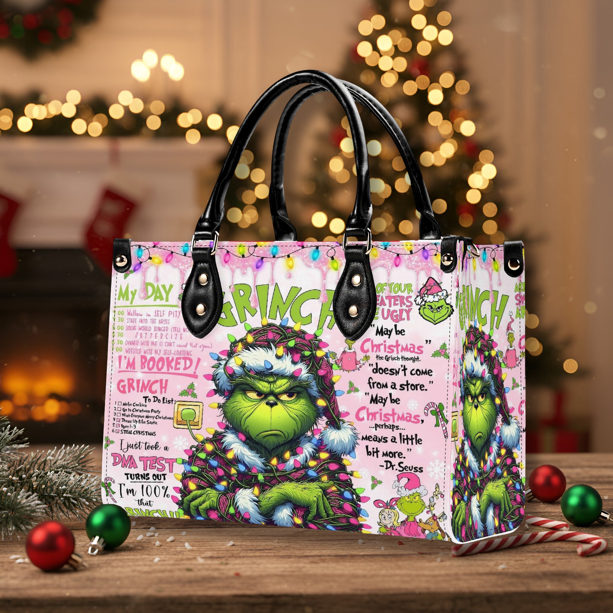 Pink Christmas Handbag, Festive Holiday Tote Bag, Cute Winter Purse, Trendy Christmas Shoulder Bag