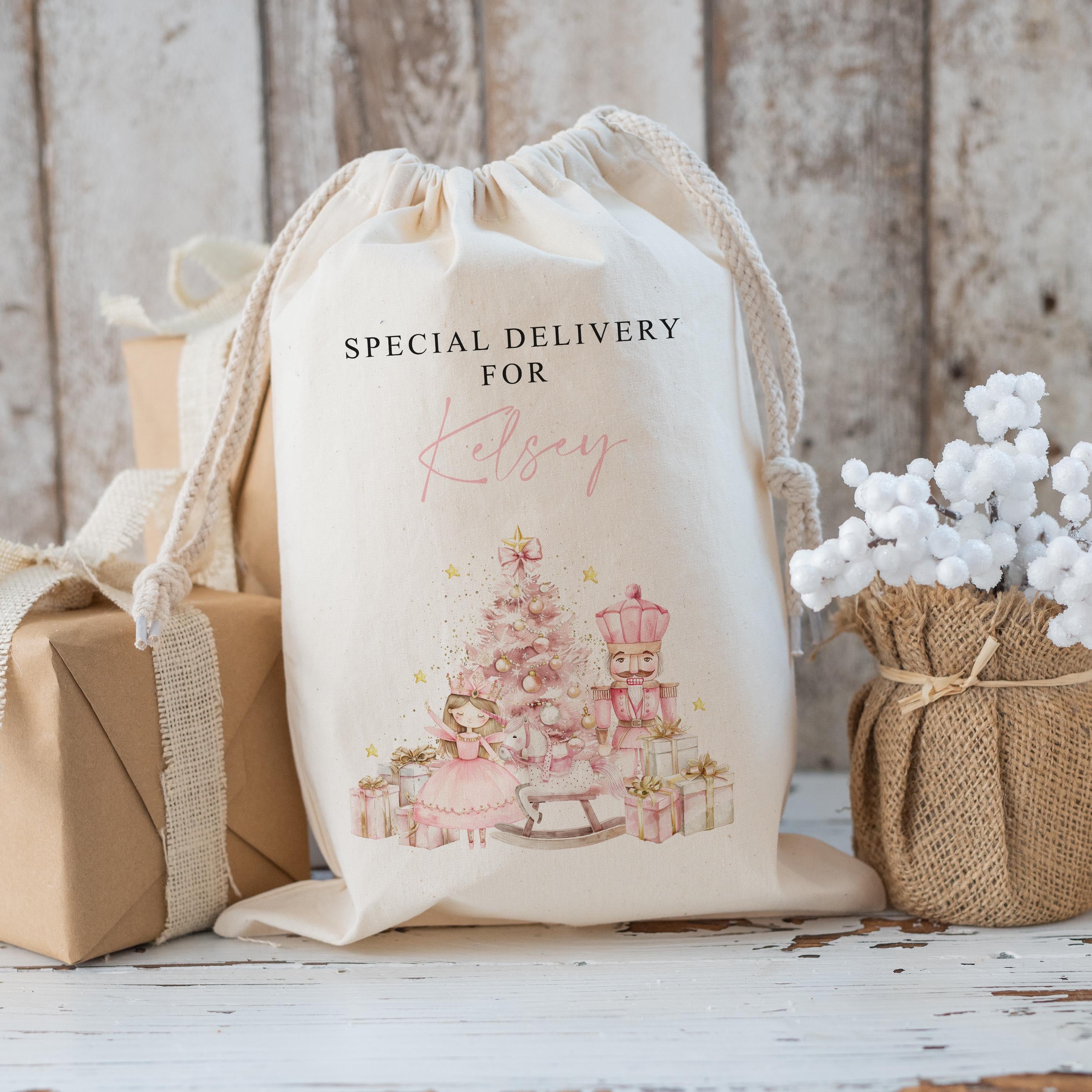 Personalized Christmas Gift Bag, Nutcracker Santa Sack with Name, Holiday Toy Sack, Custom Xmas Gift Bag for Kids, Christmas Eve Bag