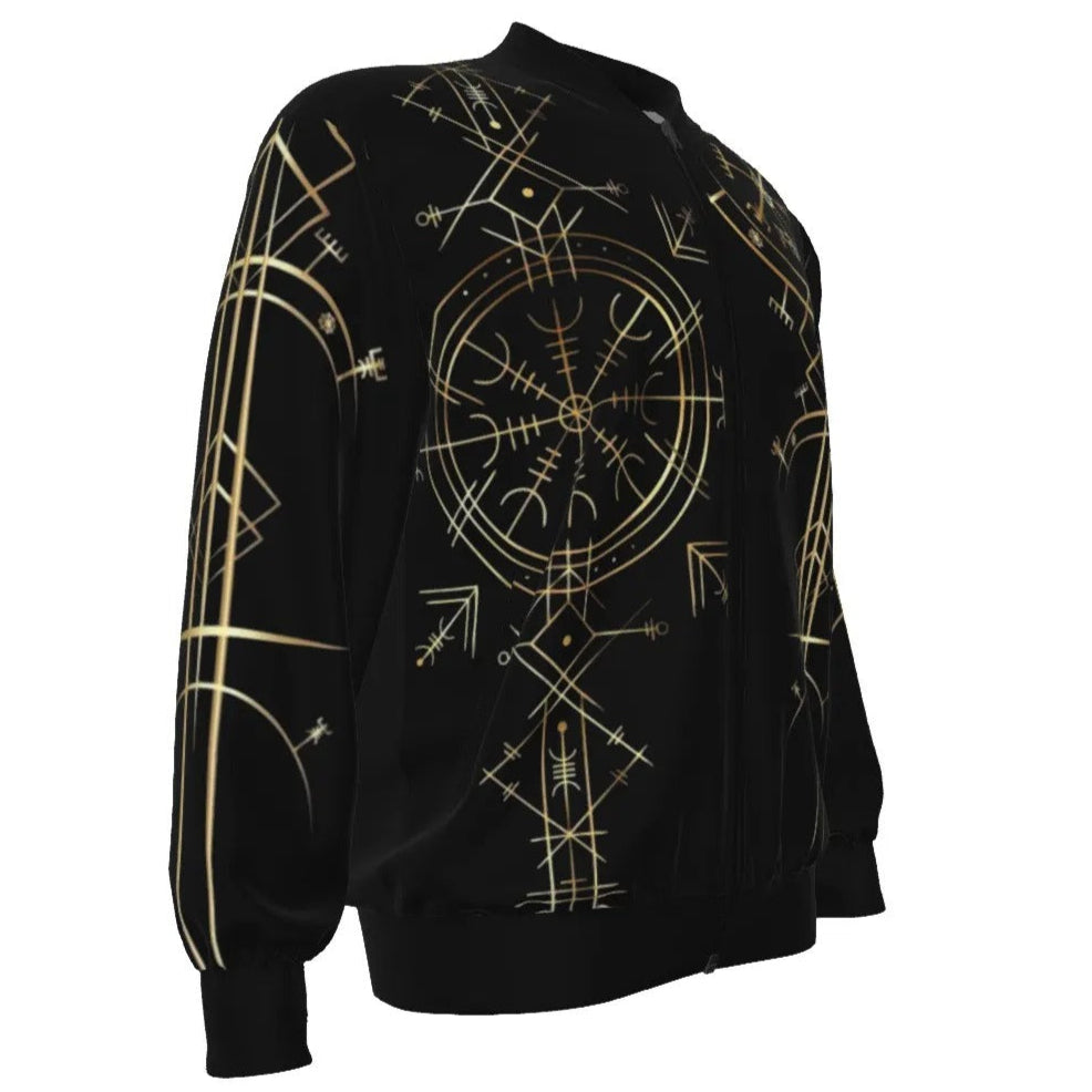 Viking Vegvisir Mysticism Bomber Jacket, Norse Compass Viking Outerwear, Nordic Rune Streetwear, Viking Spiritual Fashion, Sacred Geometry Jacket