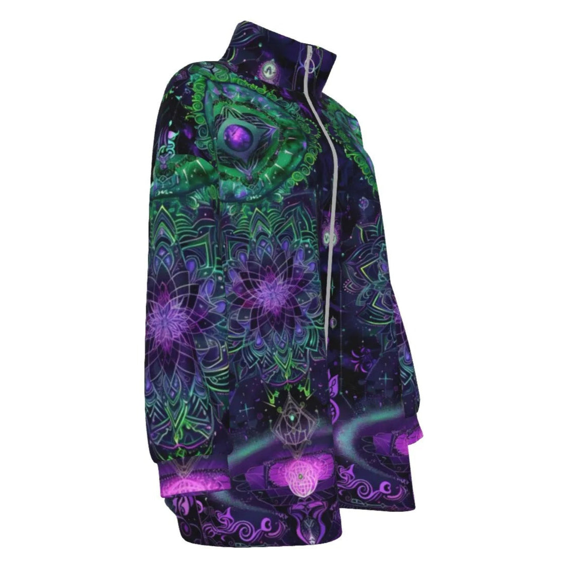 Mystic Aesthetic Women’s Coat, Psychedelic Spiritual Jacket, Festival Boho Wear, Vibrant Healing Clothing, Cosmic Symbol Fashion