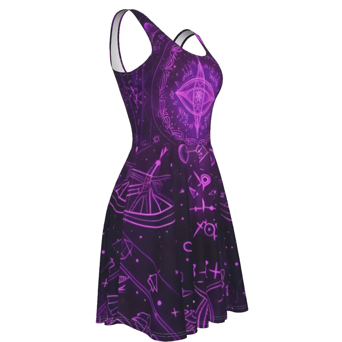 Mystical Fantasy Dress, Women Dresses, All Seeing Eye Dress, Purple Magic Symbols Dress, Witchcore Skater Dress, Psychedelic Festival Outfit, Spiritual Boho Clothing