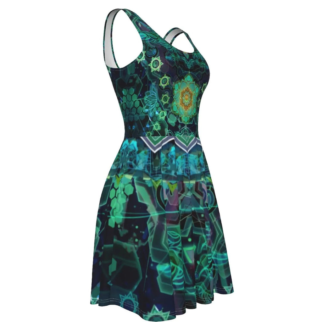 Yantric Geometry Dress, Women Dresses, Sacred Geometry Dress, Green Mandala Art Dress, Psychedelic Festival Outfit, Spiritual Boho Clothing, Meditation Yoga Wear