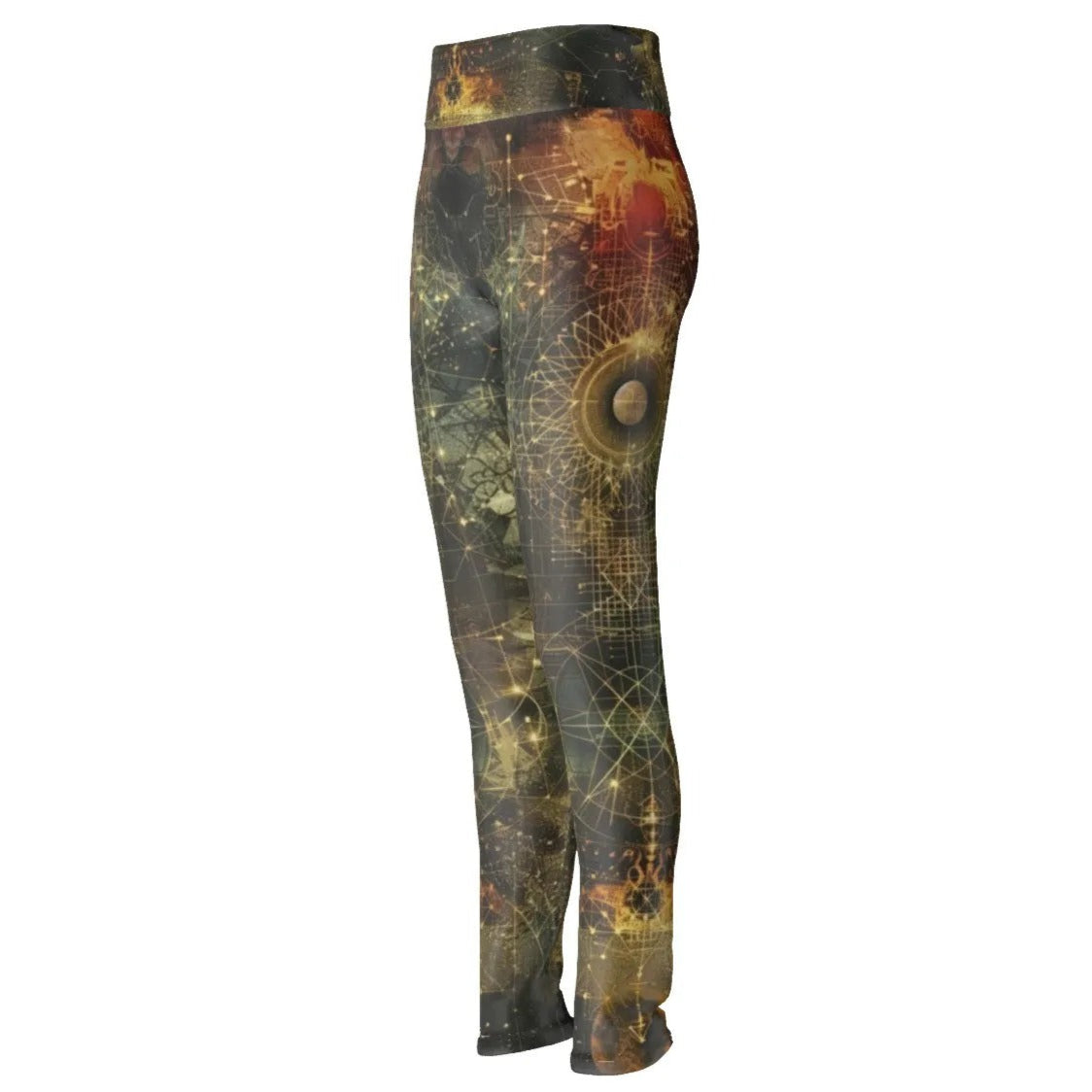 Celestial Alchemy Leggings, Sacred Geometry Yoga Pants with Cosmic Symbols & Astral Energy Design
