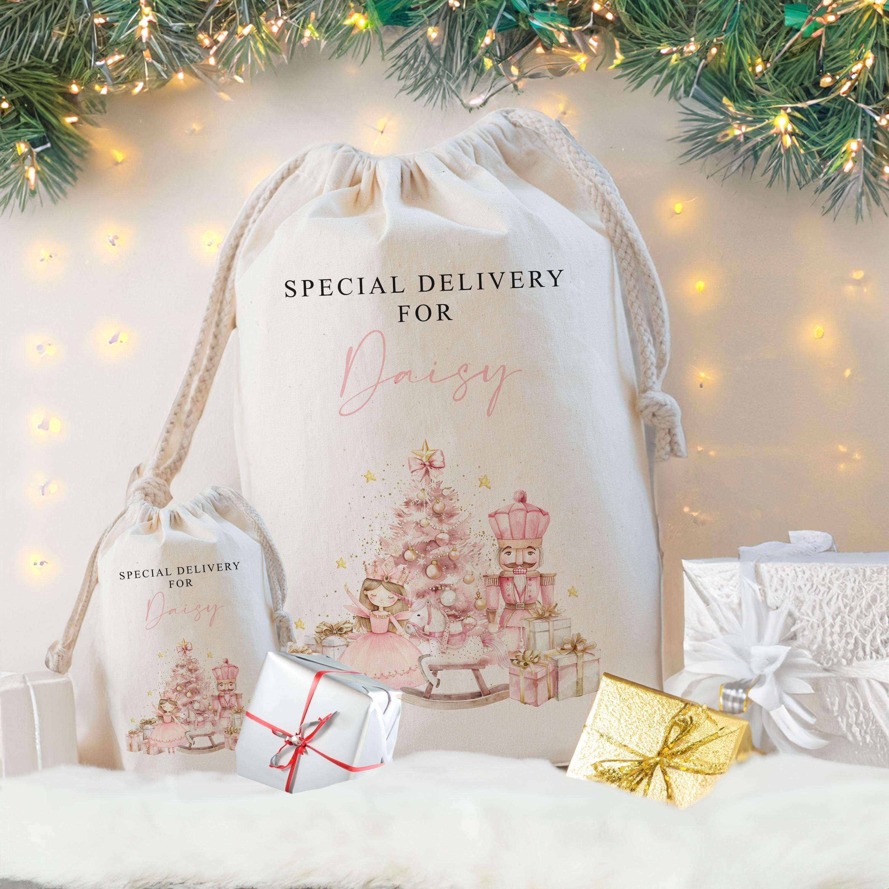 Personalized Christmas Gift Bag, Nutcracker Santa Sack with Name, Holiday Toy Sack, Custom Xmas Gift Bag for Kids, Christmas Eve Bag