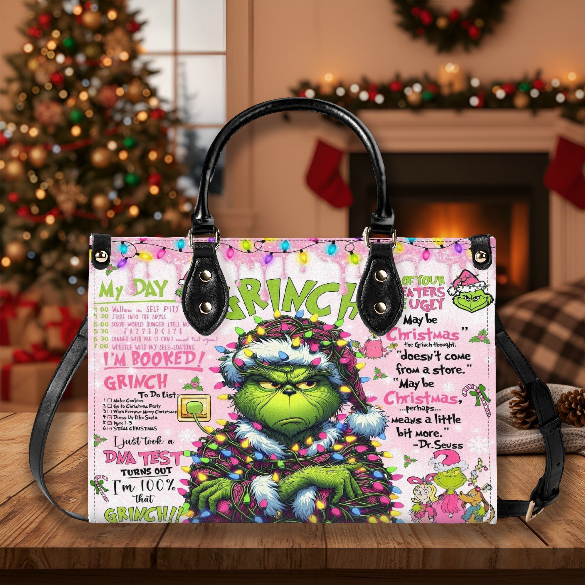 Pink Christmas Handbag, Festive Holiday Tote Bag, Cute Winter Purse, Trendy Christmas Shoulder Bag