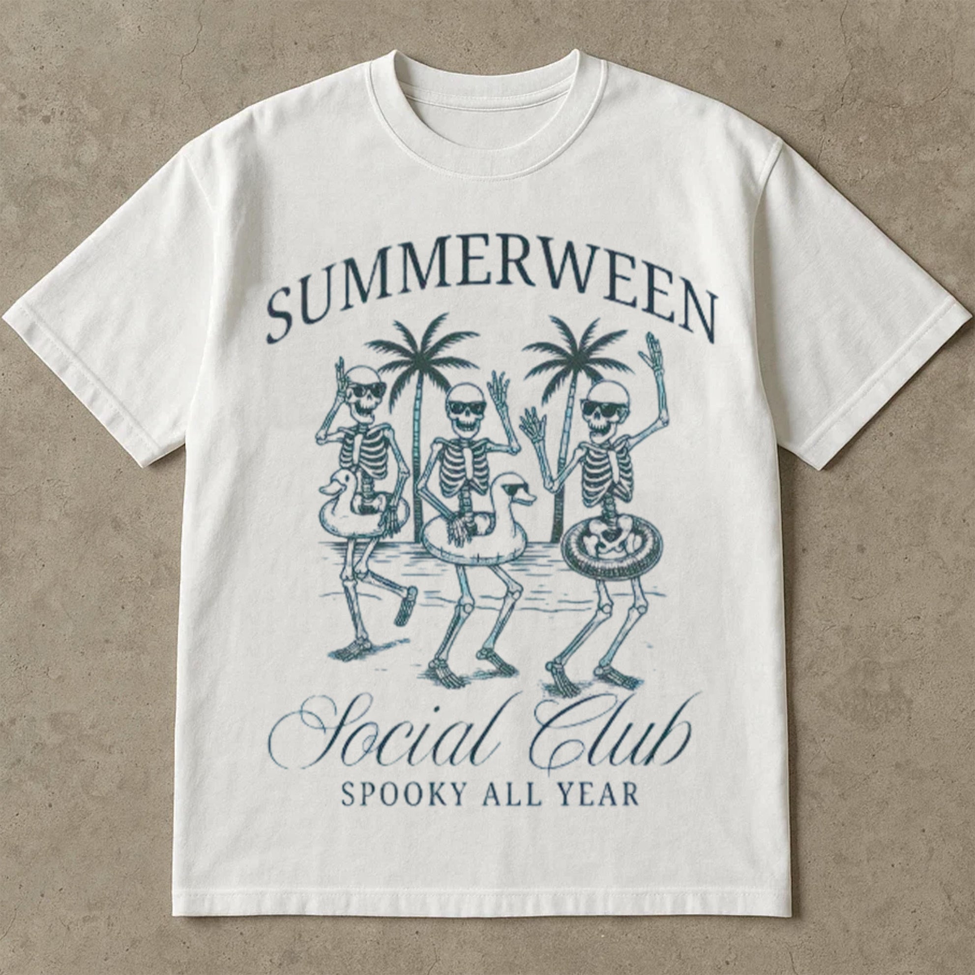 Summerween Shirt, Funny Halloween T Shirt, Summer Halloween Tee Shirt, Skeleton Beach Tee, Spooky Season Shirt, Graphic Tee