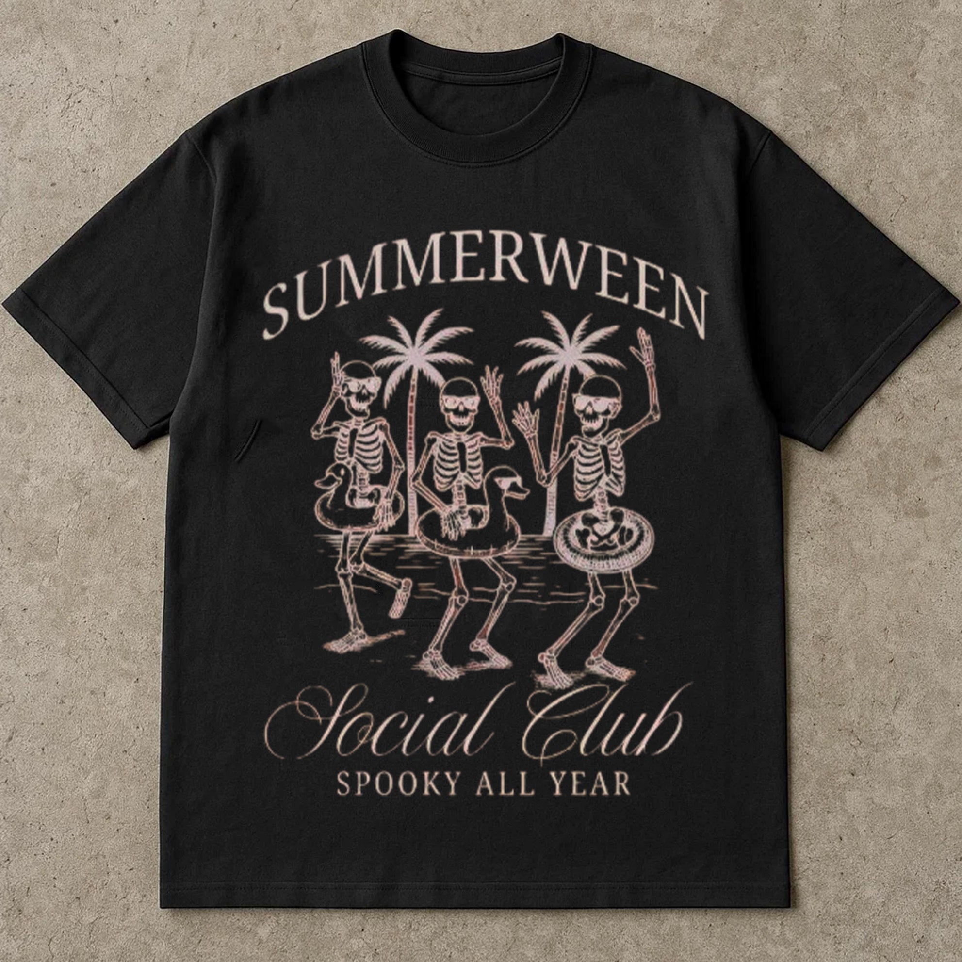 Summerween Shirt, Funny Halloween T Shirt, Summer Halloween Tee Shirt, Skeleton Beach Tee, Spooky Season Shirt, Graphic Tee