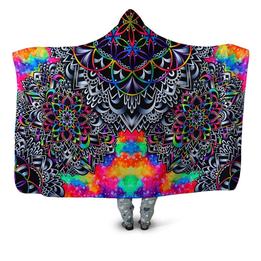 Mandala Hooded Blanket - Vibrantly Colored, Super Soft, Boho Style Mandala Hooded Blanket. BLKAC10