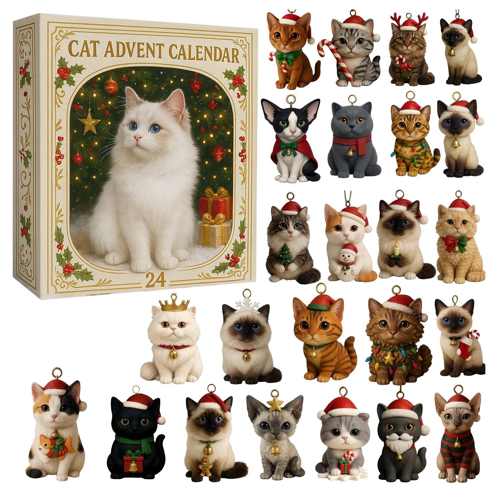Cat Advent Calendar 2025, 24 Days of Christmas Countdown with Mini Cat Figurines, Cute Holiday Gift for Cat Lovers, Cat Mom, Cat Dad
