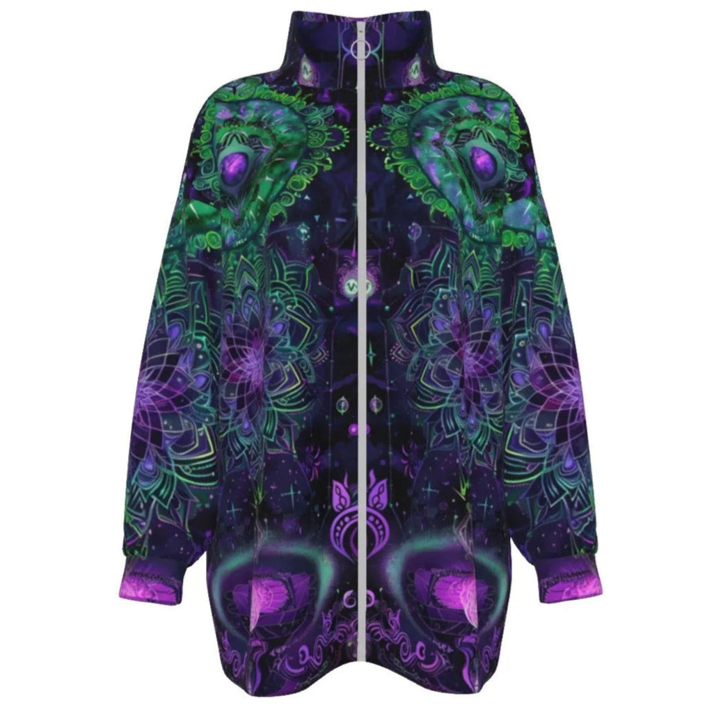 Mystic Aesthetic Women’s Coat, Psychedelic Spiritual Jacket, Festival Boho Wear, Vibrant Healing Clothing, Cosmic Symbol Fashion