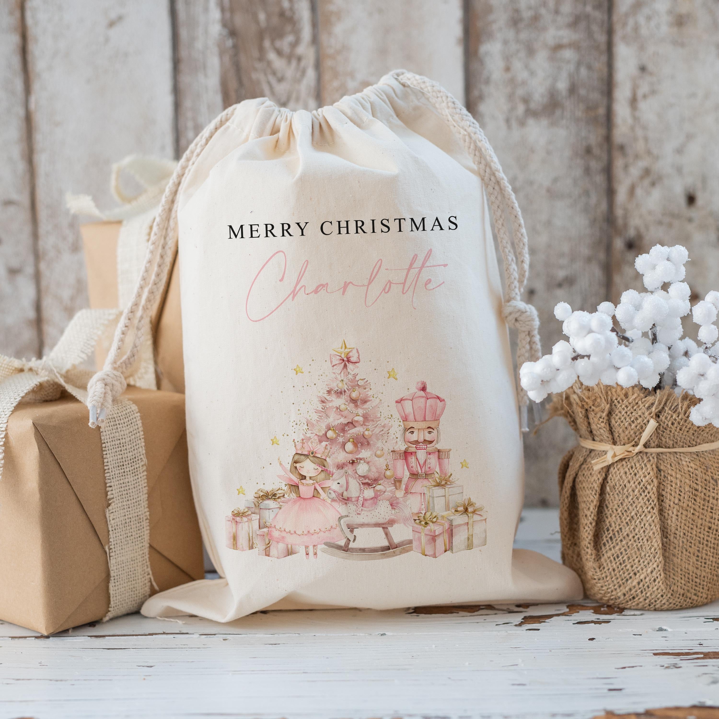 Personalized Christmas Gift Bag, Nutcracker Santa Sack with Name, Holiday Toy Sack, Custom Xmas Gift Bag for Kids, Christmas Eve Bag