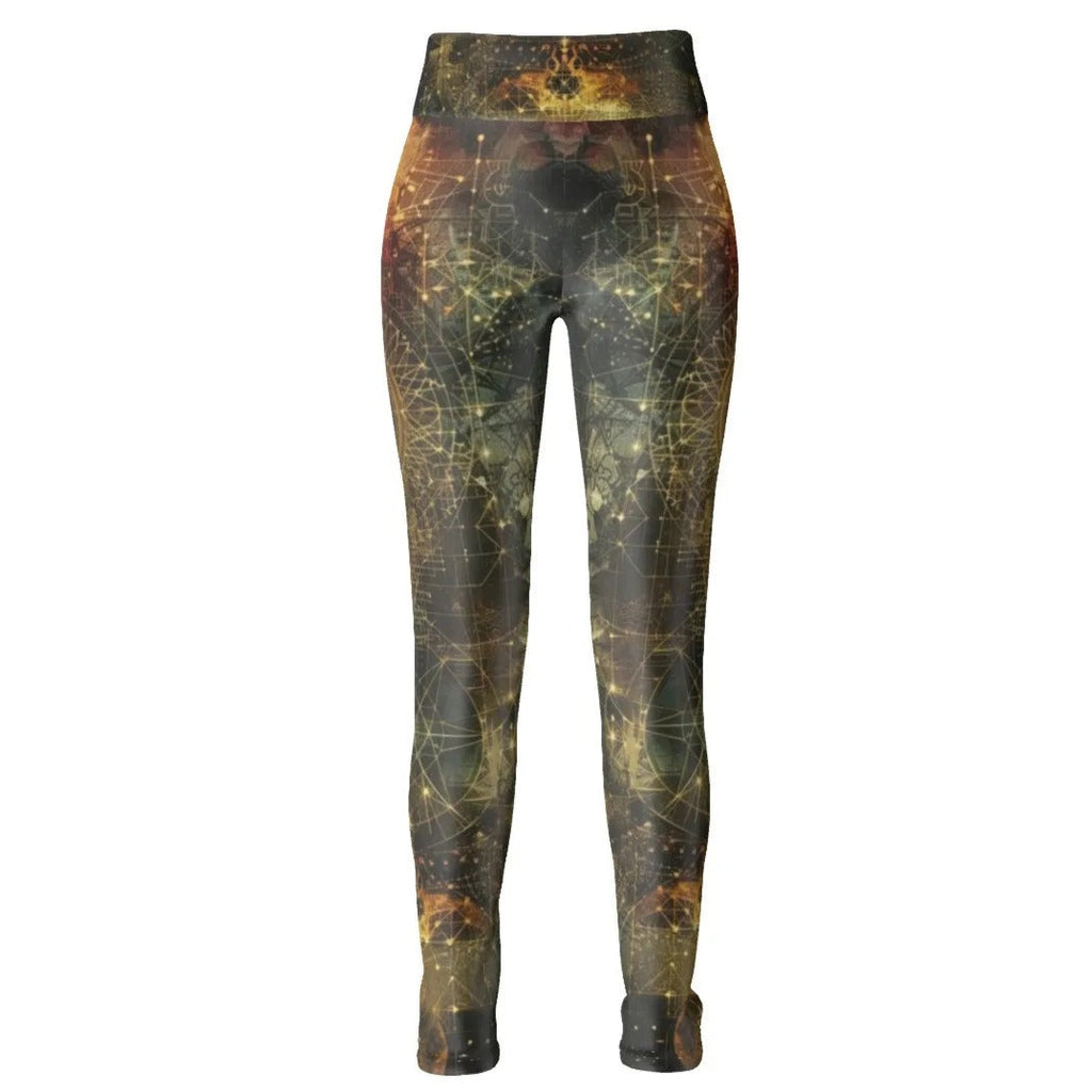 Celestial Alchemy Leggings, Sacred Geometry Yoga Pants with Cosmic Symbols & Astral Energy Design