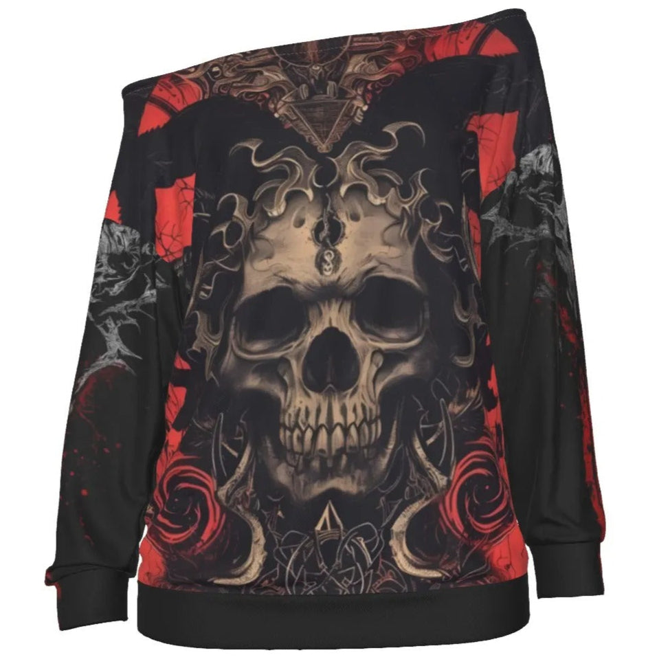 Mandala Halloween Skull Off-Shoulder Top, Womens Halloween Costumes, Halloween Horror Nights Shirt