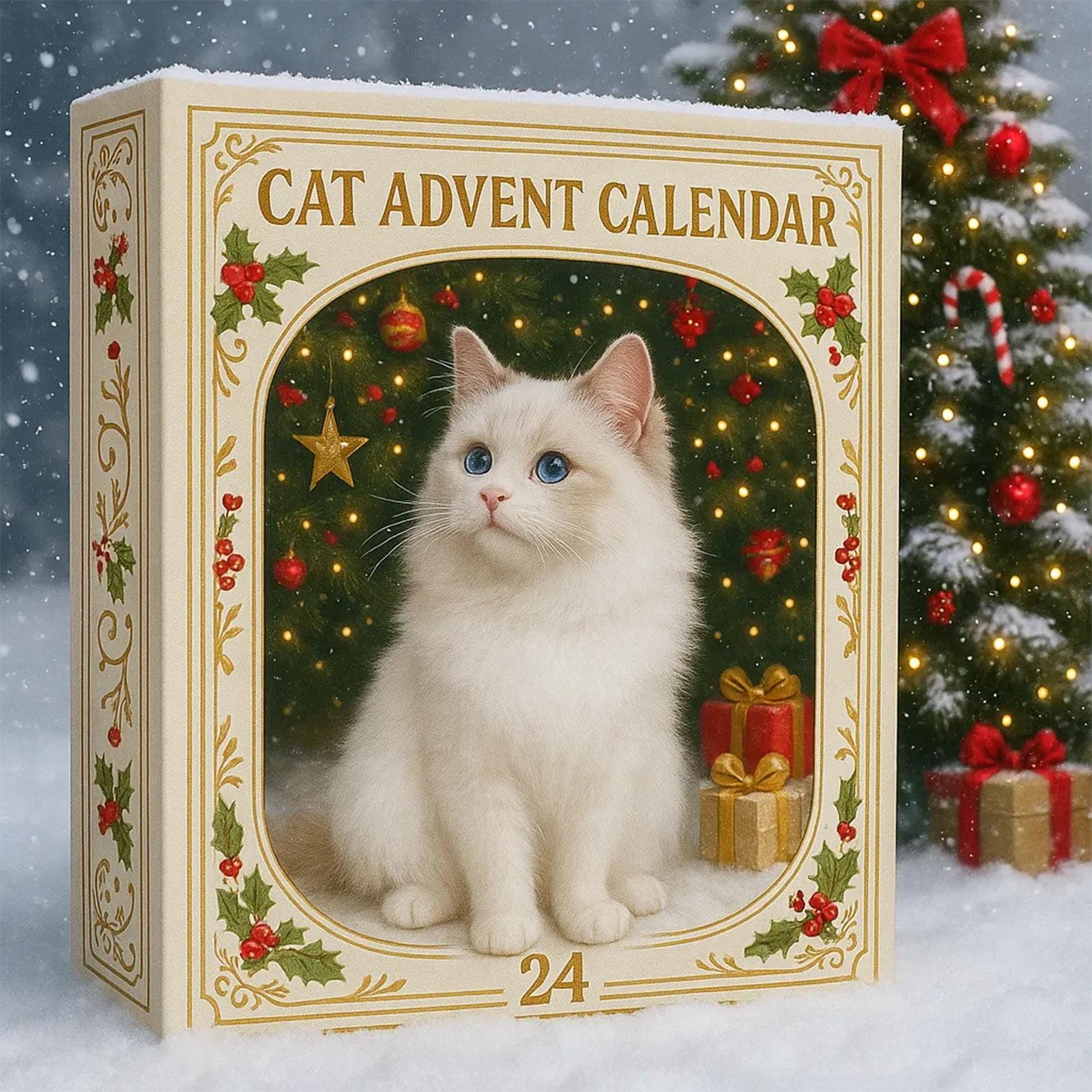 Cat Advent Calendar 2025, 24 Days of Christmas Countdown with Mini Cat Figurines, Cute Holiday Gift for Cat Lovers, Cat Mom, Cat Dad