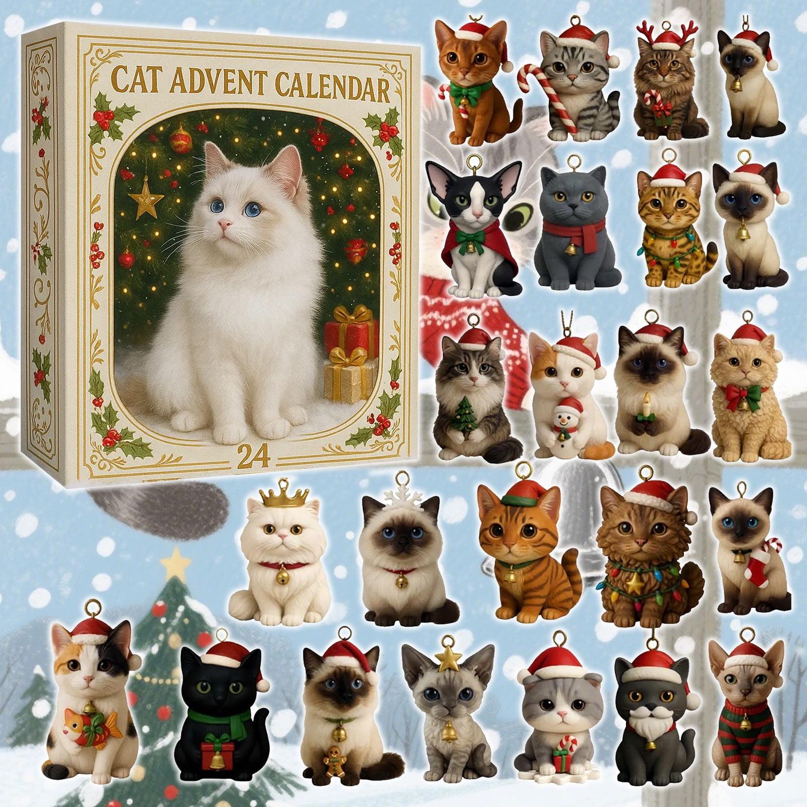 Cat Advent Calendar 2025, 24 Days of Christmas Countdown with Mini Cat Figurines, Cute Holiday Gift for Cat Lovers, Cat Mom, Cat Dad