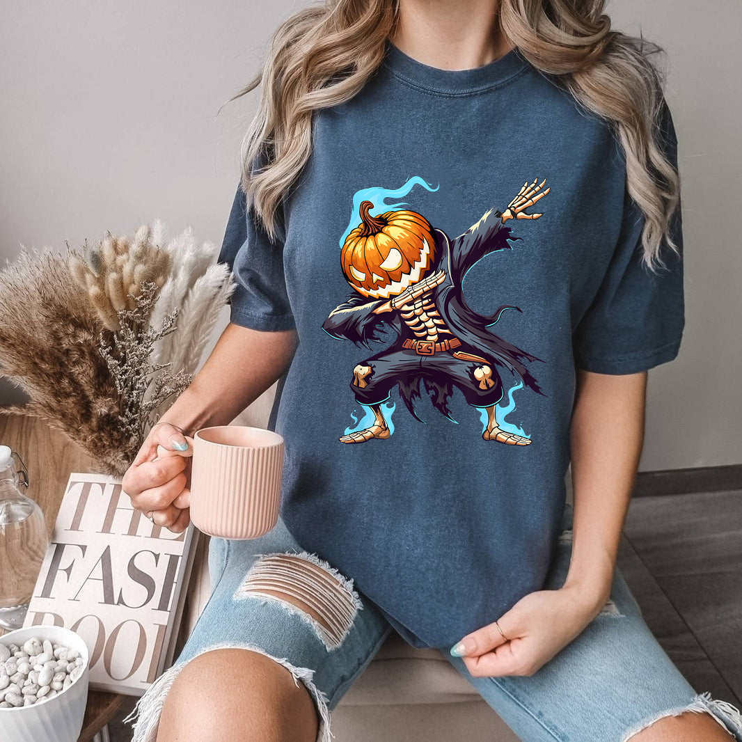 Dabbing Pumpkin Skeleton Shirt, Funny Halloween Dab Dance T-Shirt, Cool Spooky Halloween Costume Tee