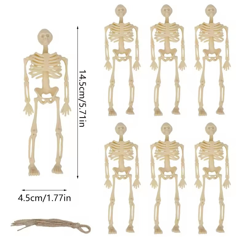 6pcs Halloween Hanging Skeletons, Halloween Decorations Mini Plastic Skull Decorations with Rope, Haunted House Props, Outdoor & Indoor Halloween Decorations
