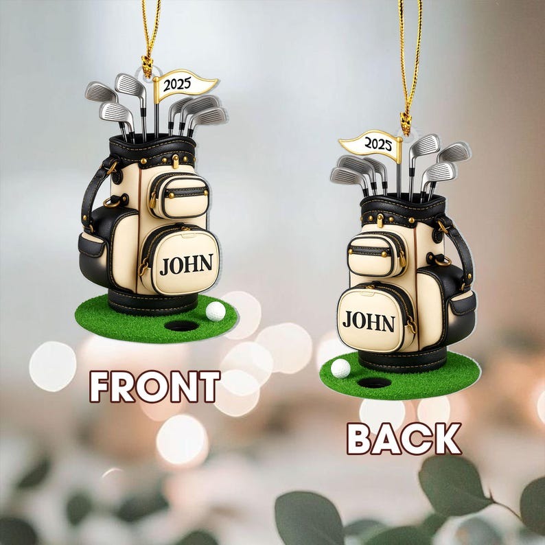 Personalized Golf Bag Ornament 2025, Custom Name Golf Christmas Decoration, Golfer Gift Keepsake