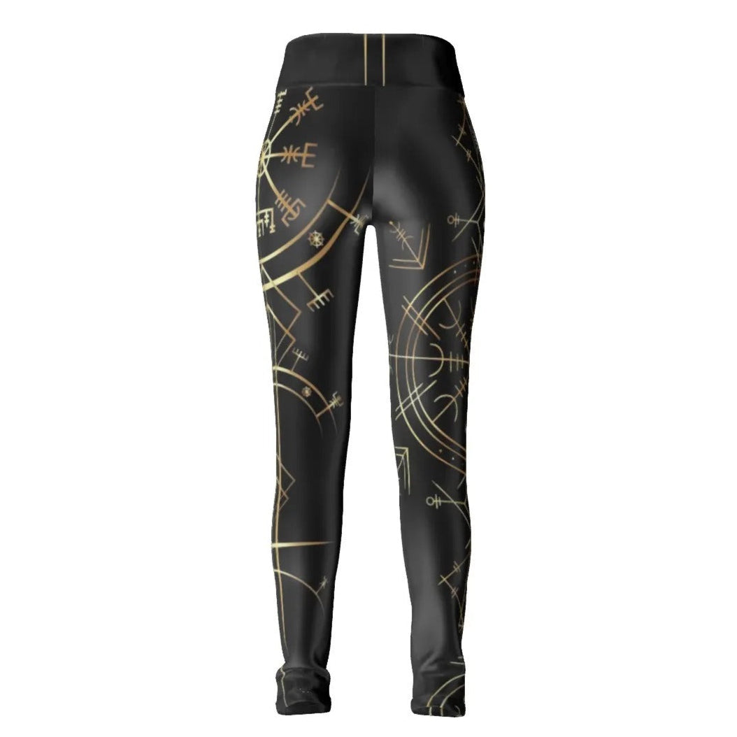 Viking Vegvisir Mysticism Leggings, Norse Compass Rune Yoga Pants, Nordic Viking Spiritual Activewear, Viking Sacred Geometry Tights