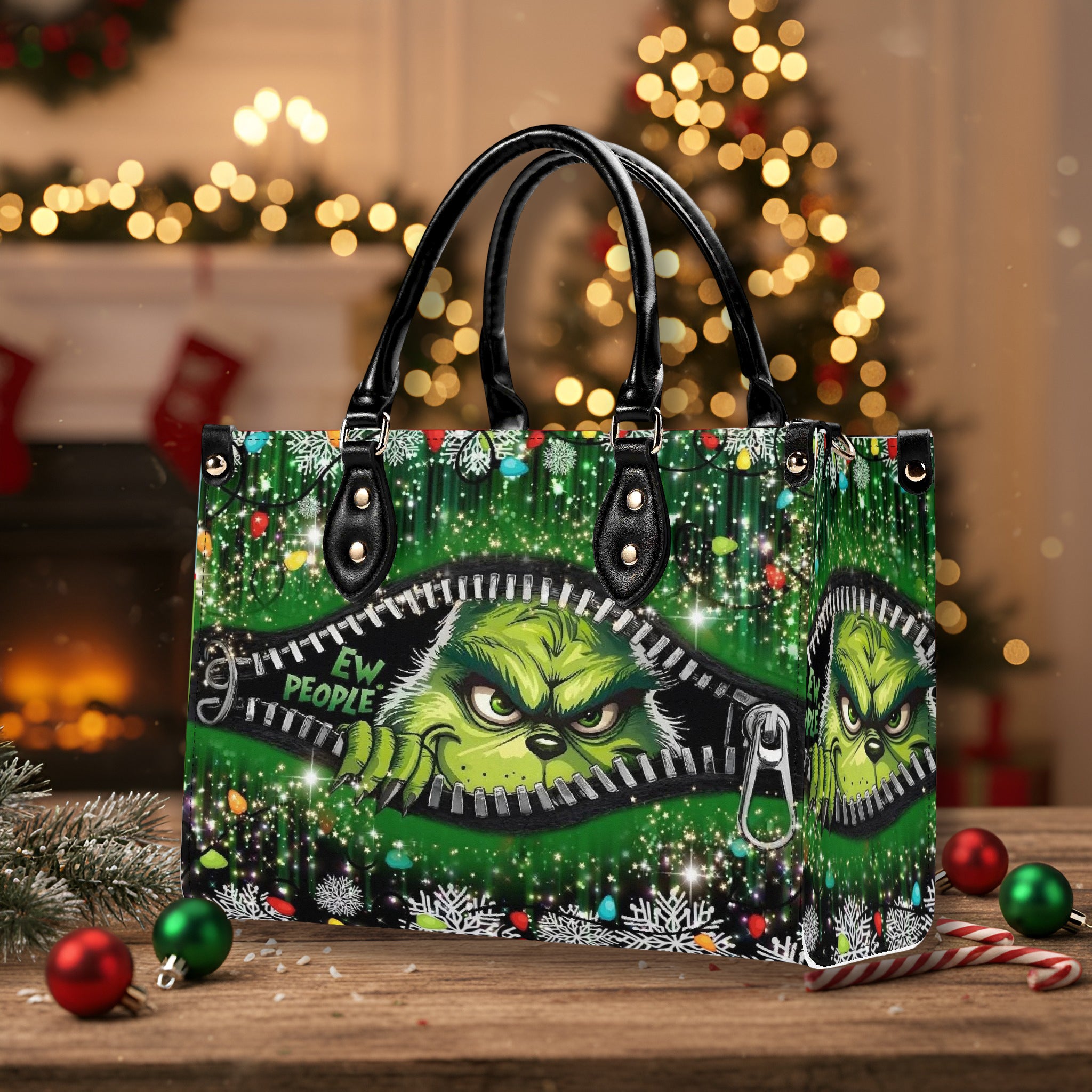 Dark Green Christmas Handbag, Sparkle Holiday Tote Bag, Festive Party Purse, Stylish Winter Bag, Trendy Christmas Shoulder Bag