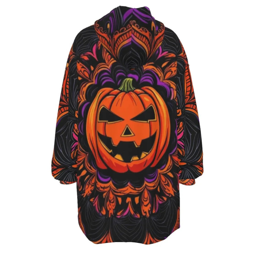 Pumpkin Mandala Magic Sherpa Fleece Hoodie, Couples Halloween Costumes, Halloween Costume Ideas Jack-o’-Lantern Cozy Jacket, Spooky Mandala Art