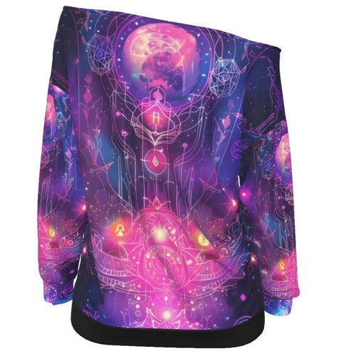 Cosmic Mysticism Off-Shoulder, Celestial Portal Energy Off-Shoulder, Astral Light Symbol Off - Shoulder, Vibrant Metaphysical Galaxy Off-Shoulder, Spiritual Geometry Off-Shoulder