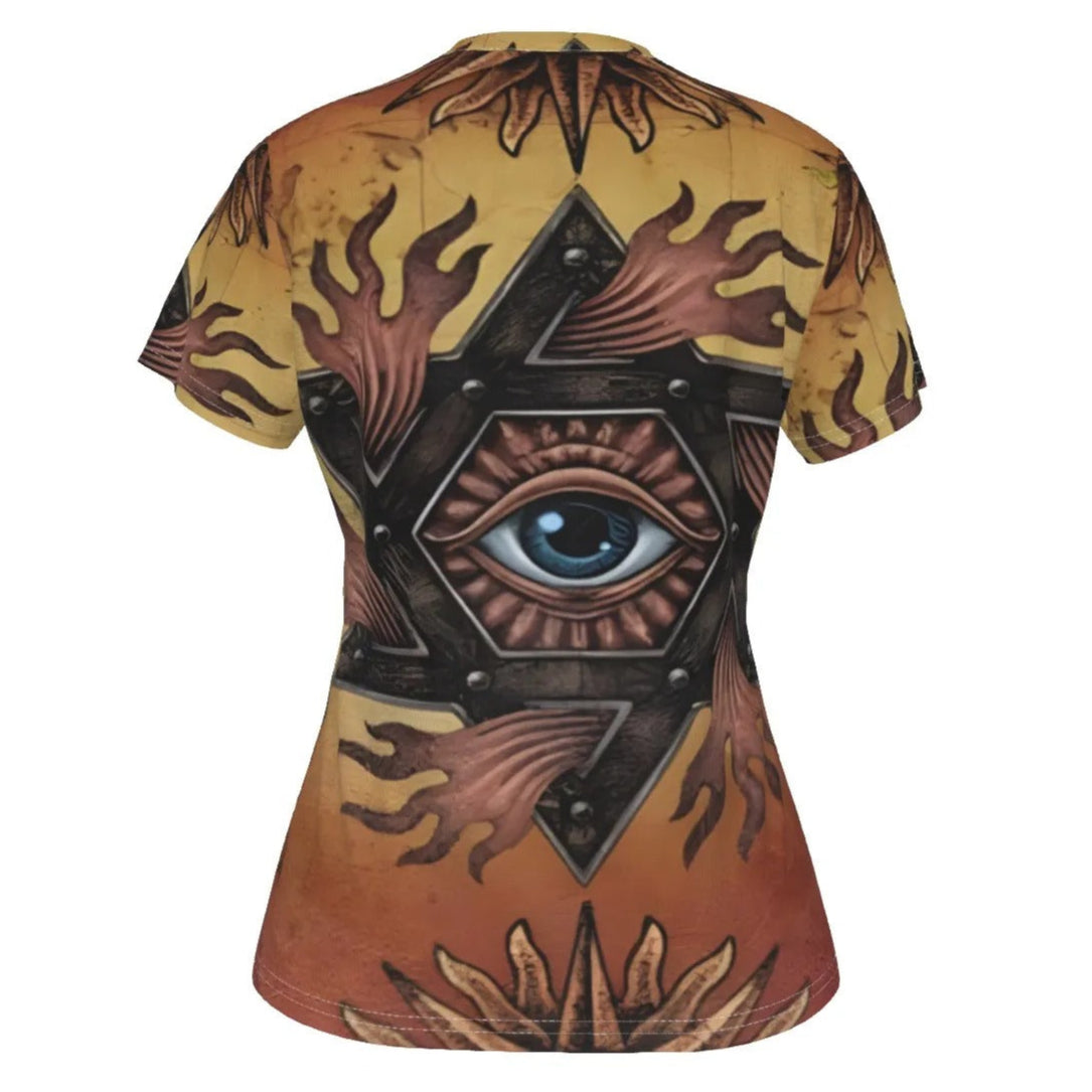 Mystic Mandala Women’s V-Neck Shirt, Sacred Geometry Eye Tee, Psychedelic Sun Top, Boho Spiritual Festival Wear