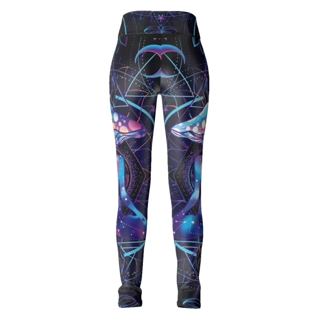 Mystic Mushroom Awakening Leggings, Psychedelic Spiritual Yoga Pants, Cosmic Mushroom Activewear, Visionary Art Fitness Tights, Boho Mystic Style