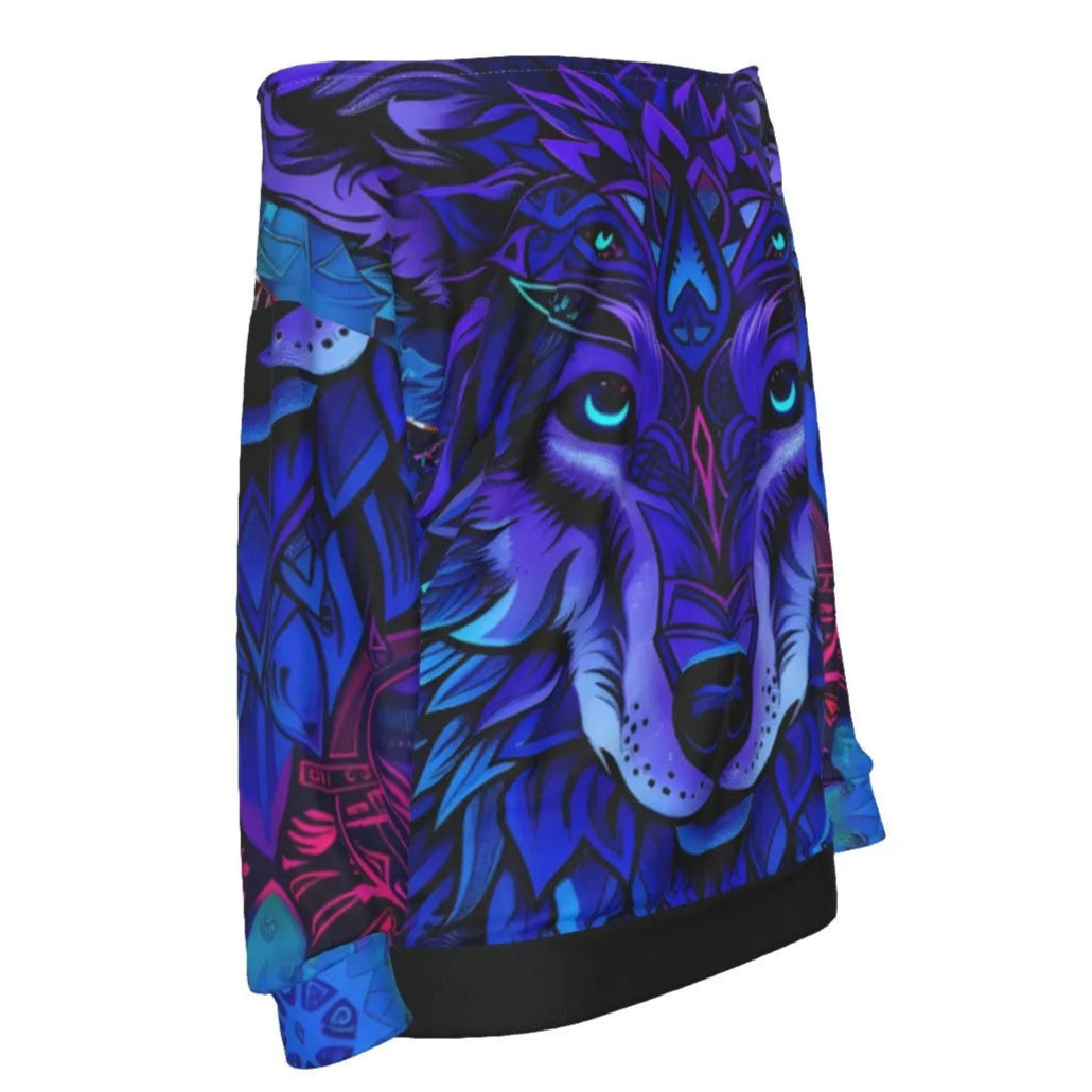 Wolf Mandala Off Shoulder Top, Women Sweatshirt, Spirit Animal Shirt, Blue Purple Wolf Art, Tribal Festival Clothing, Psychedelic Animal Top, Boho Mystic Fashion, Shamanic Wear
