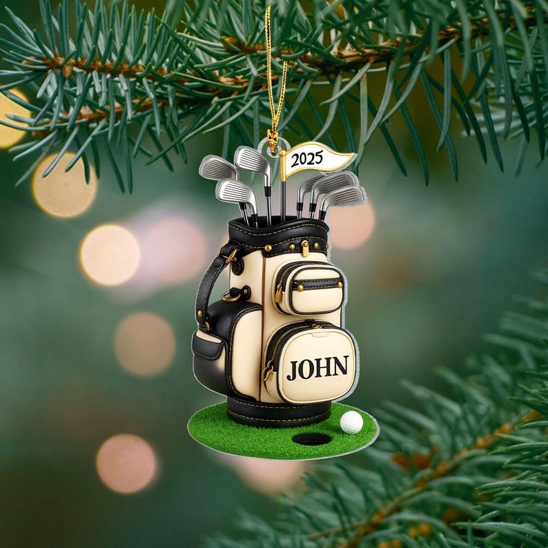 Personalized Golf Bag Ornament 2025, Custom Name Golf Christmas Decoration, Golfer Gift Keepsake